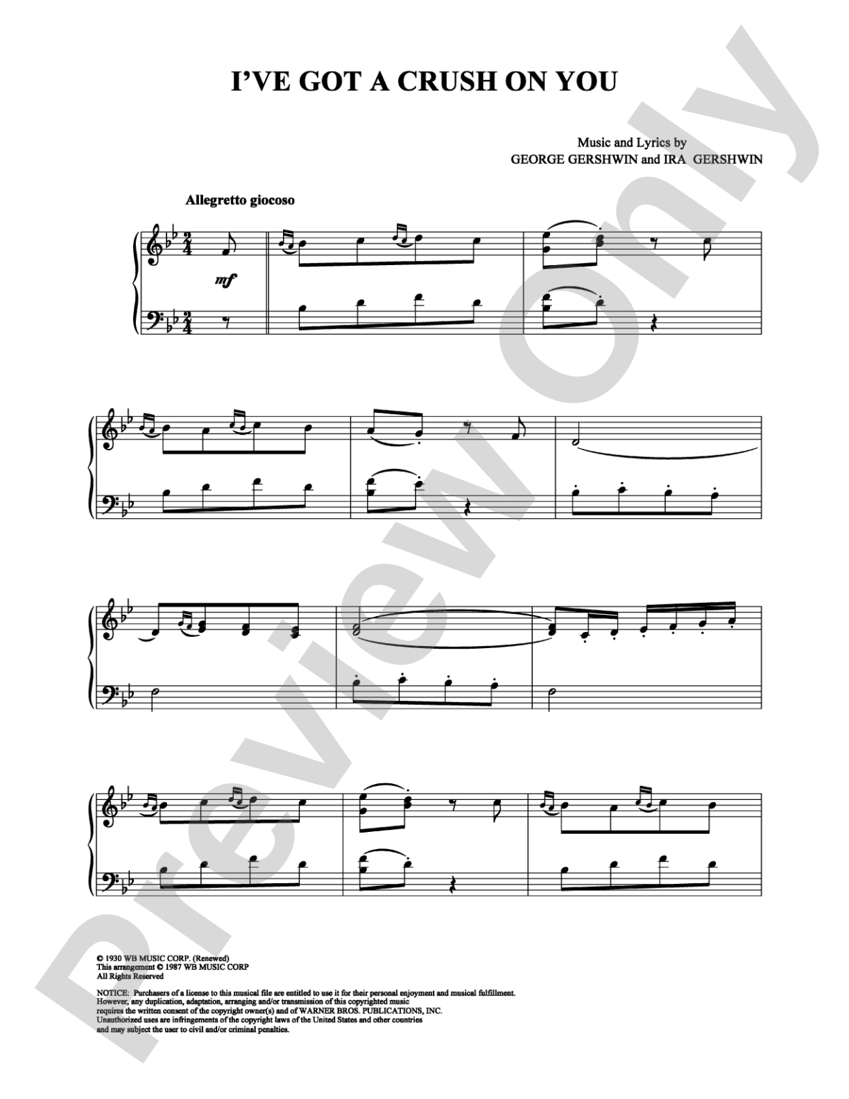 I've Got a Crush on You: Piano Digital Sheet Music