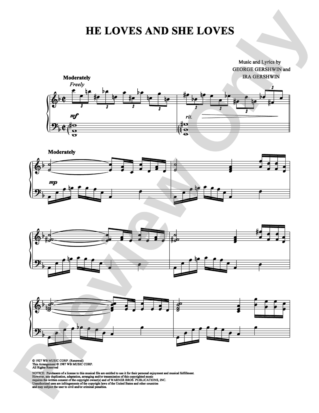 He Loves and She Loves: Piano Digital Sheet Music