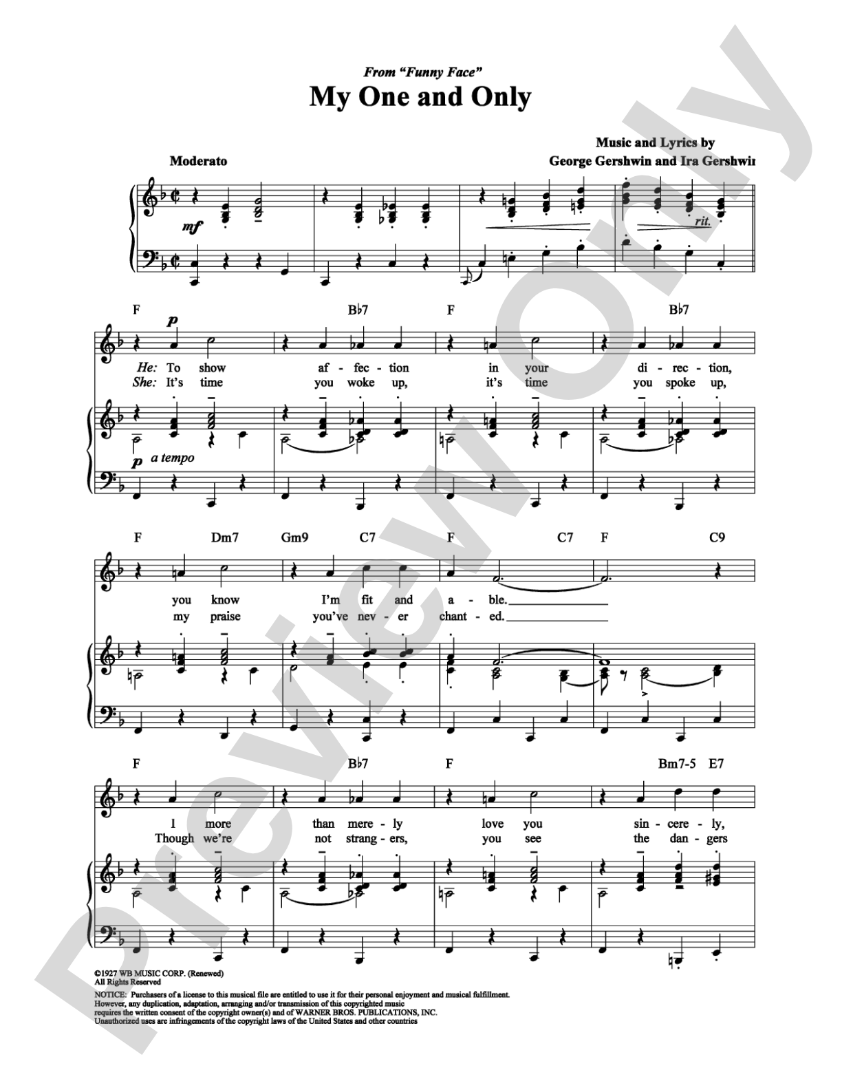 My One And Only: Piano/Vocal/Chords Digital Sheet Music