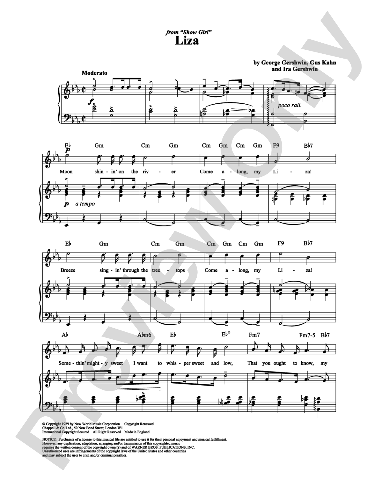 Liza: Piano/Vocal/Chords Digital Sheet Music