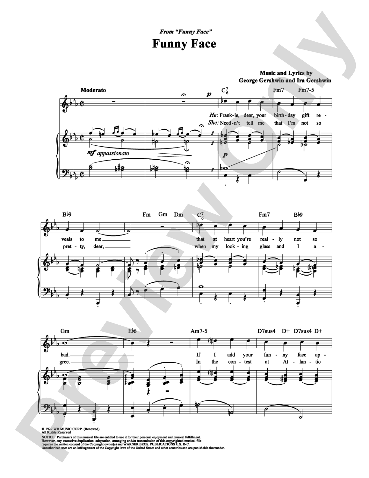 Funny Face: Piano/Vocal/Chords Digital Sheet Music