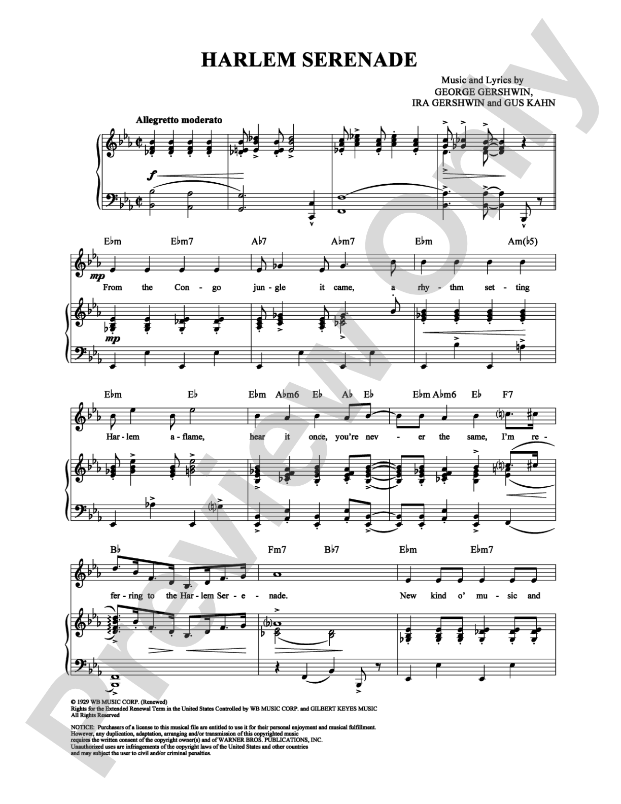 Harlem Serenade: Piano/Vocal/Chords Digital Sheet Music