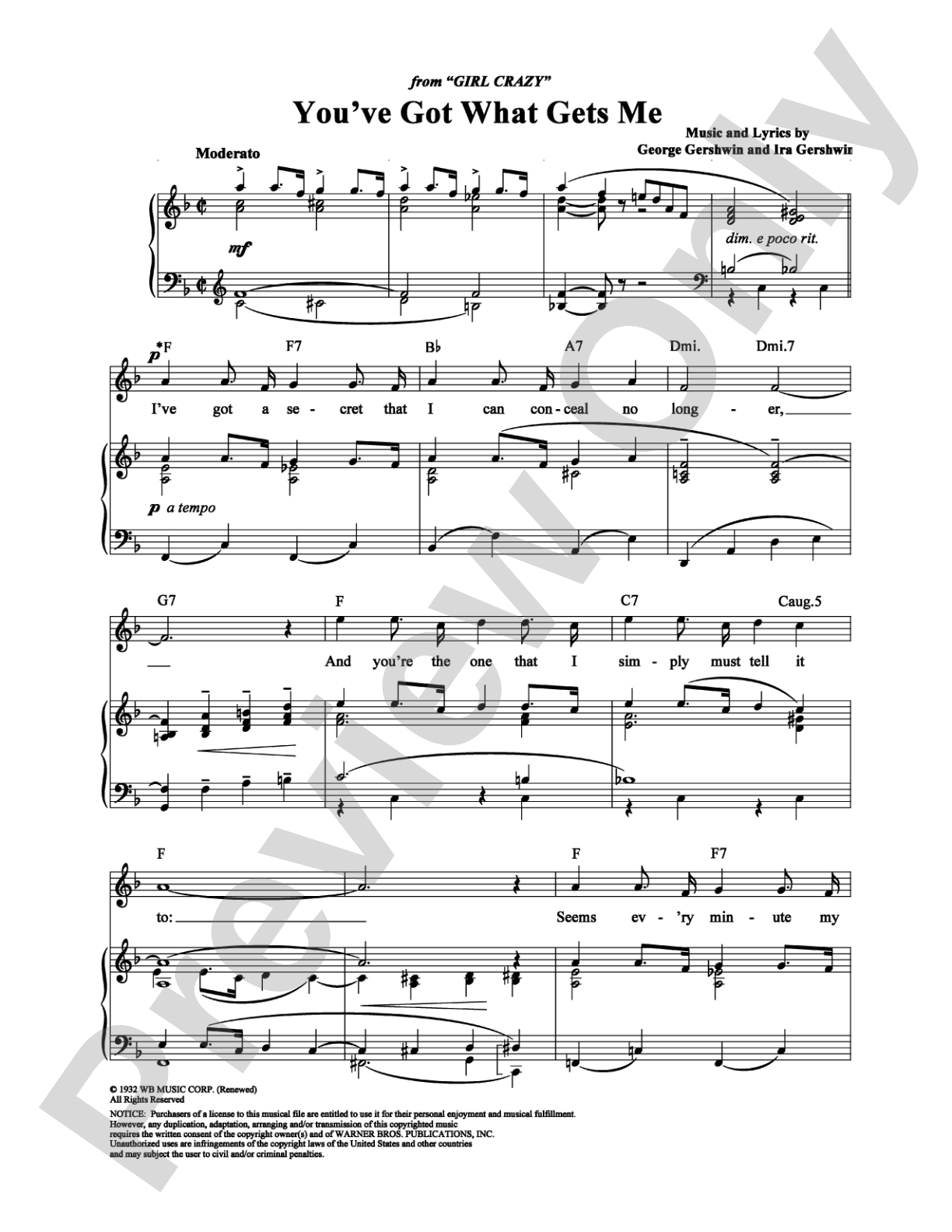 You've Got What Gets Me: Piano/Vocal/Chords Digital Sheet Music