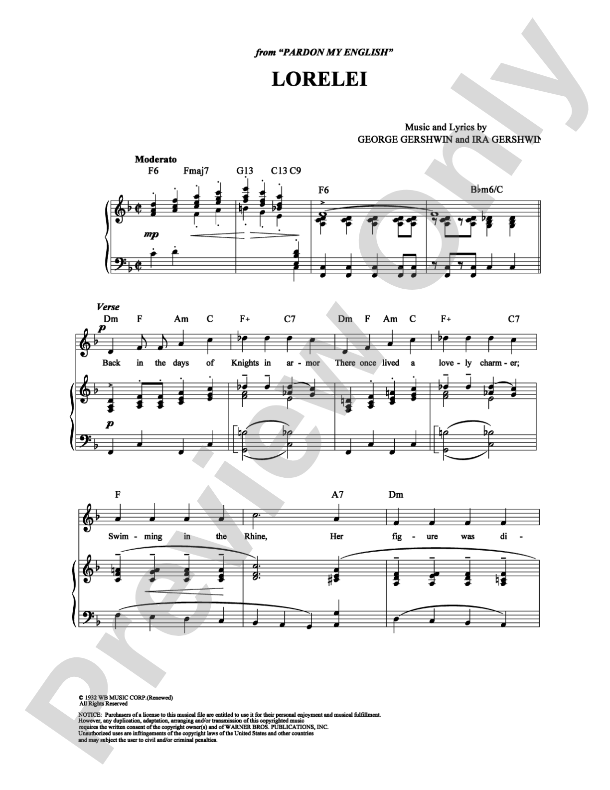 Lorelei: Piano/Vocal/Chords Digital Sheet Music