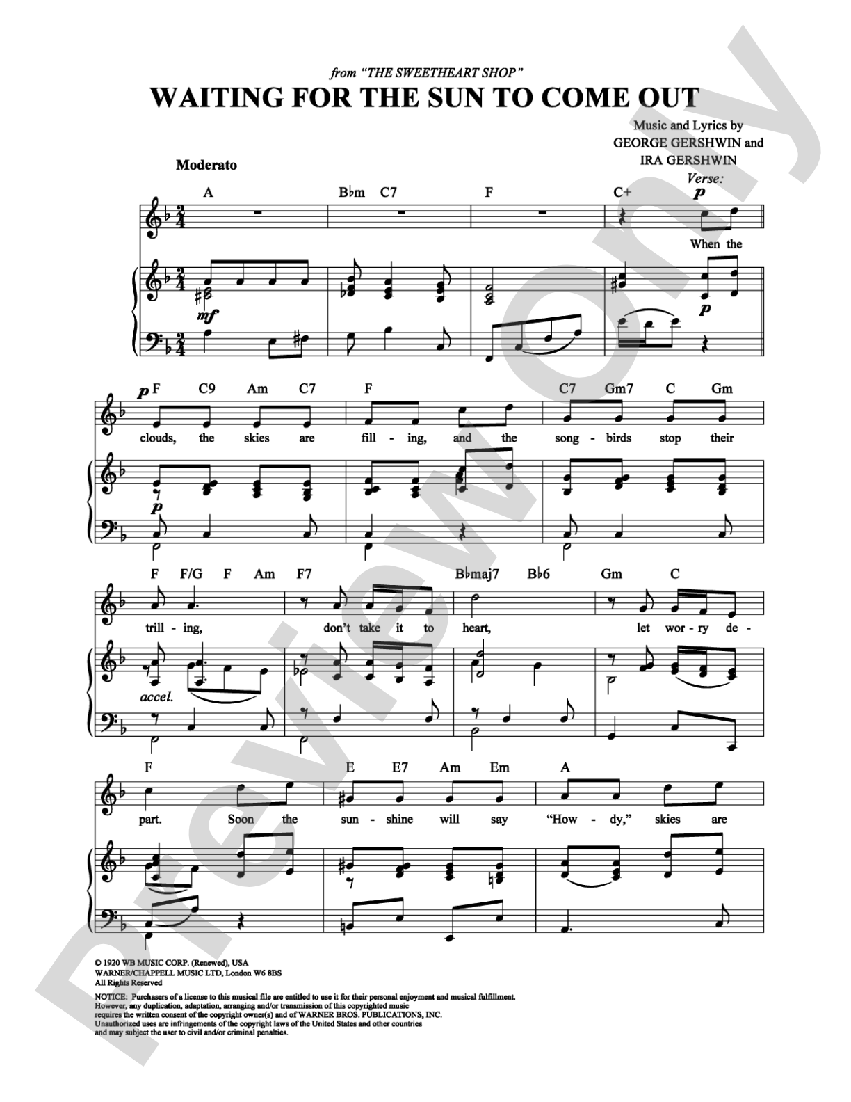 Waiting for the Sun to Come Out: Piano/Vocal/Chords Digital Sheet Music