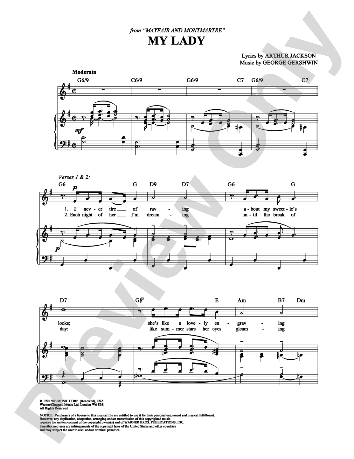 My Lady: Piano/Vocal/Chords Digital Sheet Music