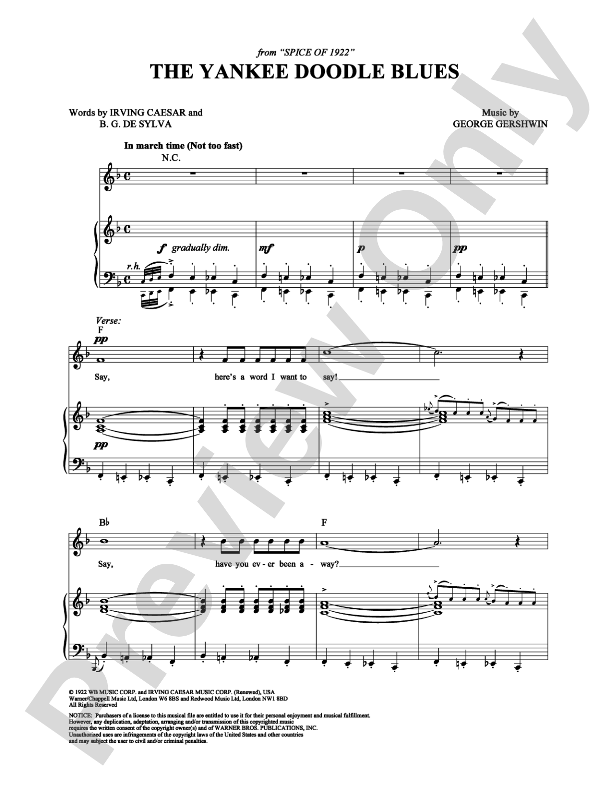 Yankee Doodle Blues: Piano/Vocal/Chords Digital Sheet Music