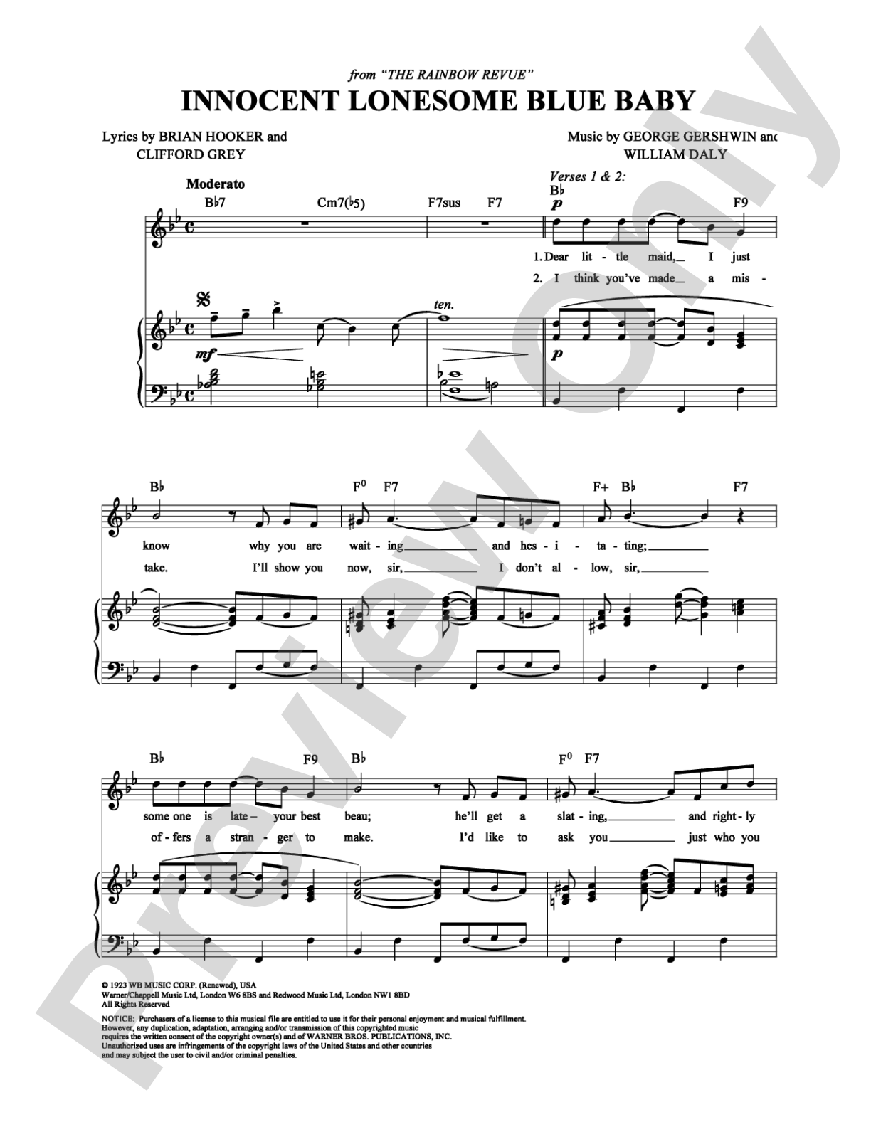 Innocent Lonesome Blue Baby: Piano/Vocal/Chords Digital Sheet Music