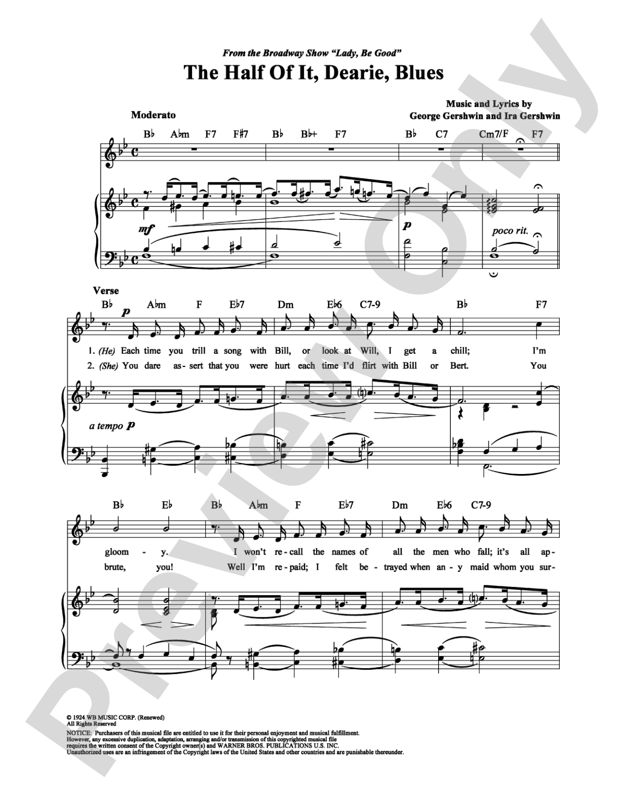 The Half Of It, Dearie, Blues: Piano/Vocal/Chords Digital Sheet Music
