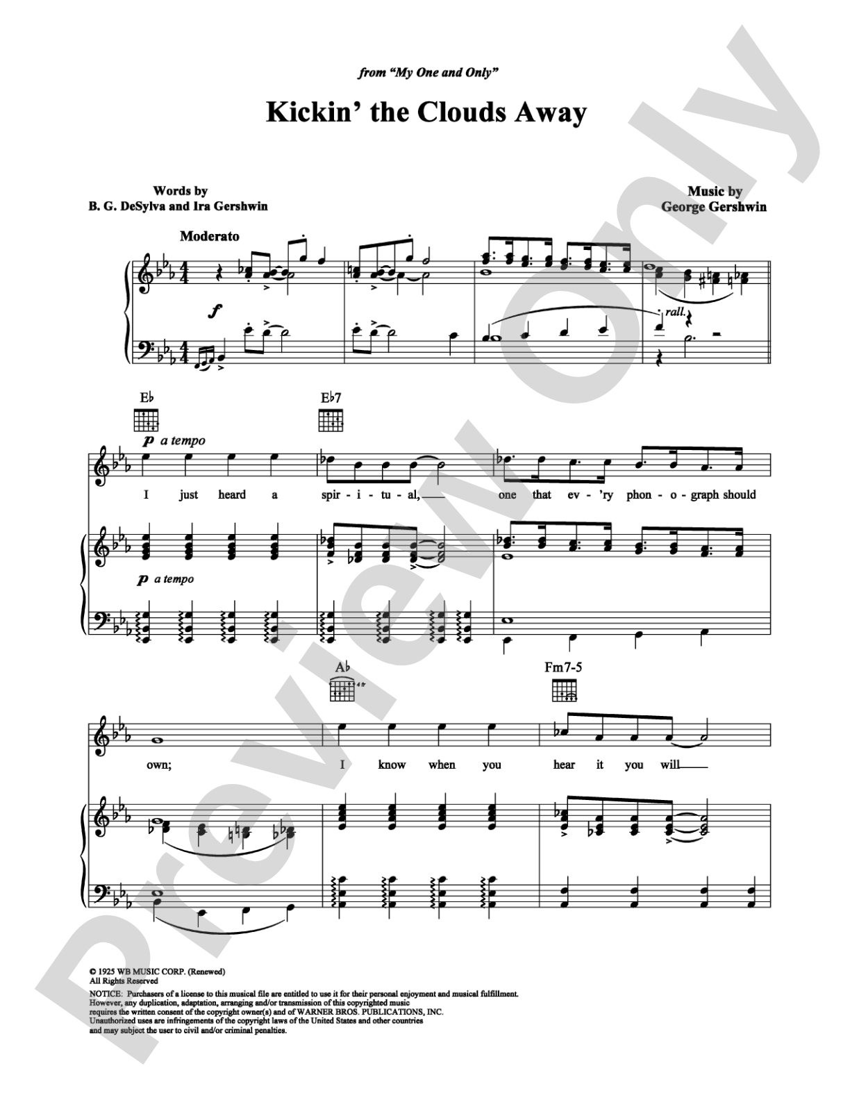 Kickin' the Clouds Away: Piano/Vocal/Chords Digital Sheet Music