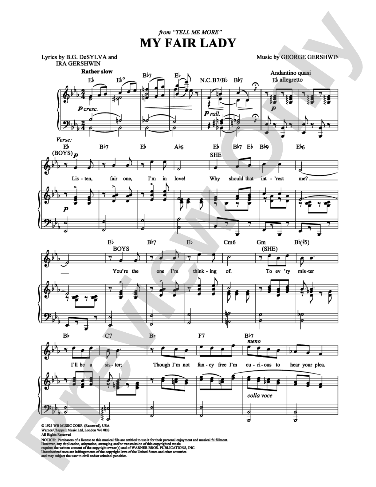 My Fair Lady: Piano/Vocal/Chords Digital Sheet Music