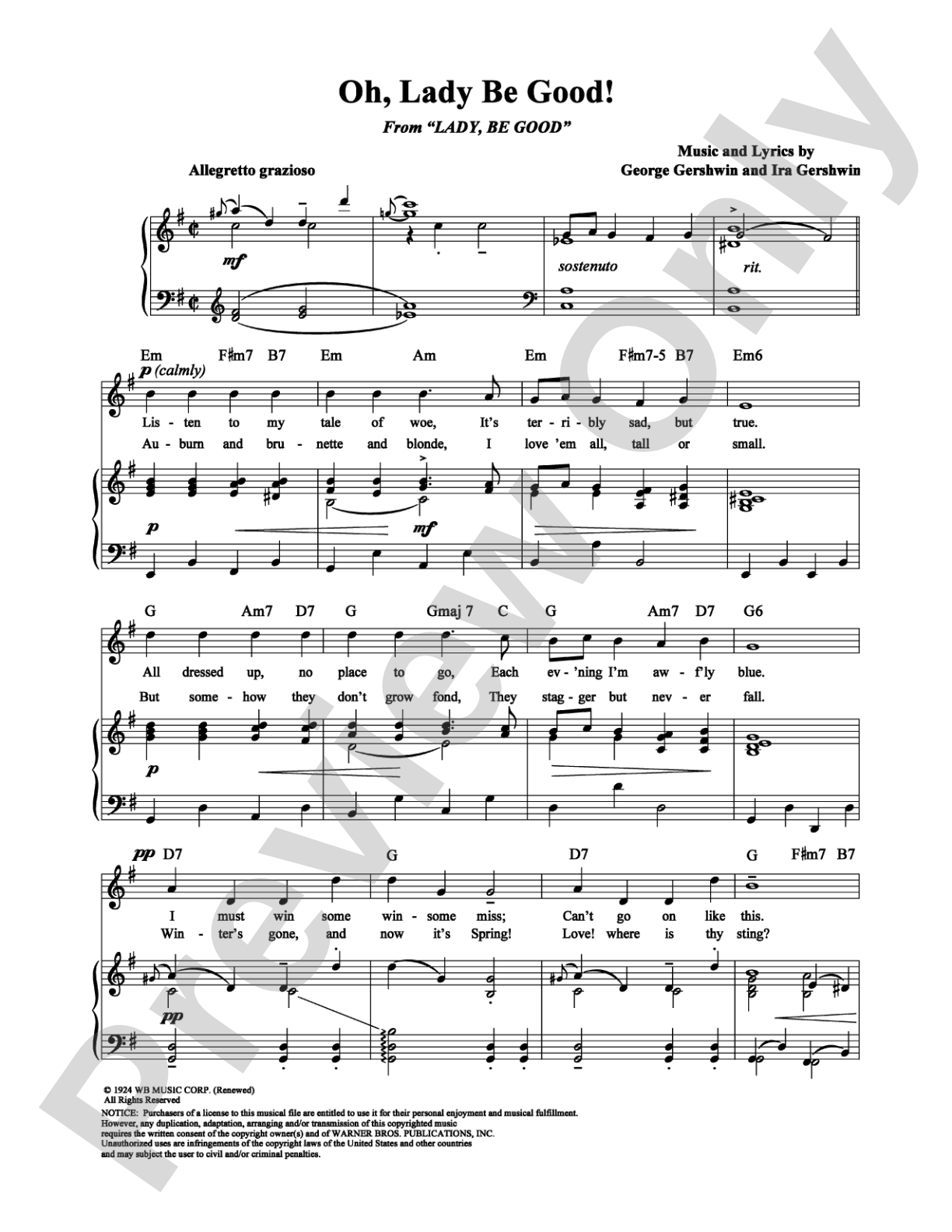 Oh, Lady Be Good!: Piano/Vocal/Chords Digital Sheet Music