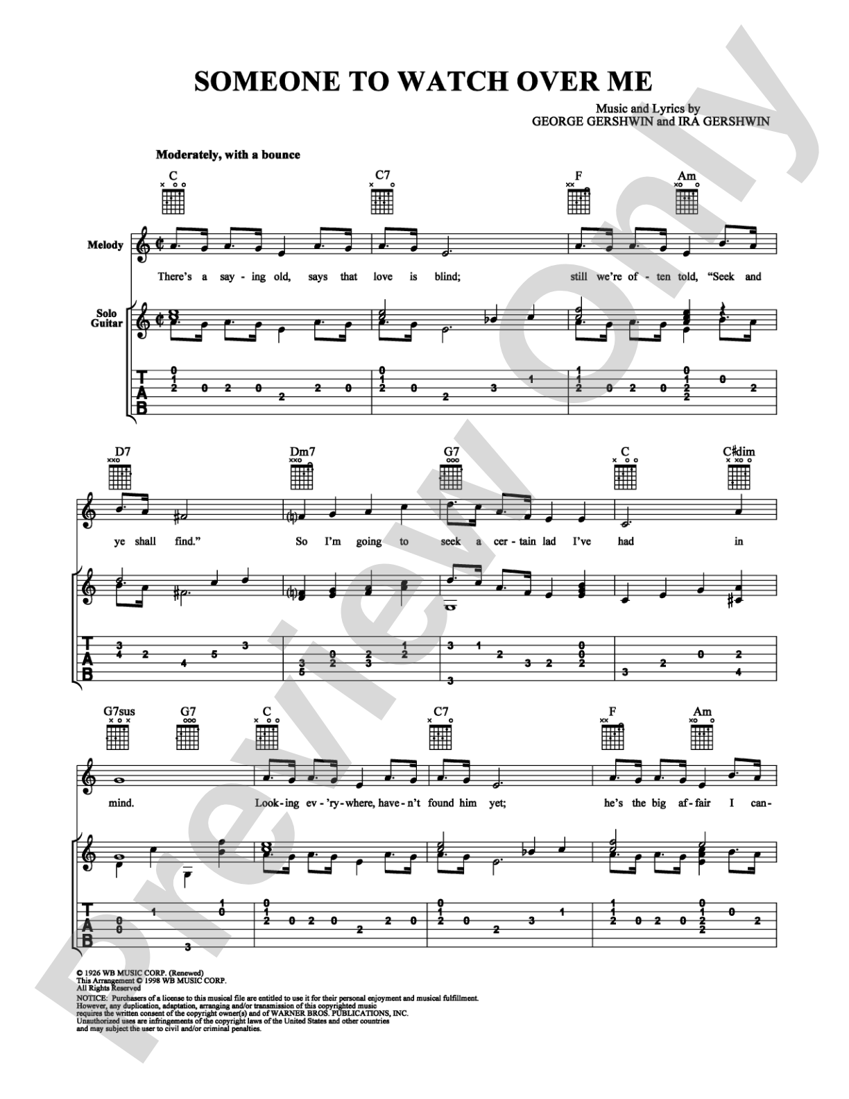 Someone To Watch Over Me: Guitar TAB Digital Sheet Music