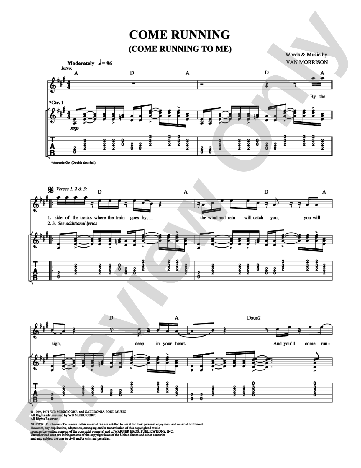 Come Running (Come Running To Me): Guitar TAB Digital Sheet Music