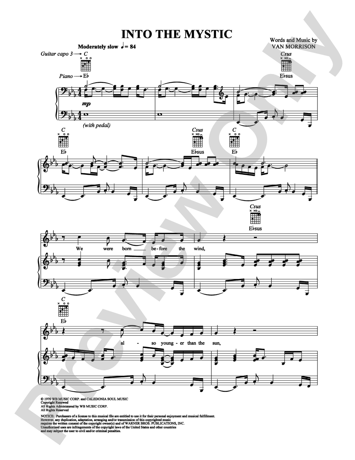 Into the Mystic: Piano/Vocal/Chords Digital Sheet Music