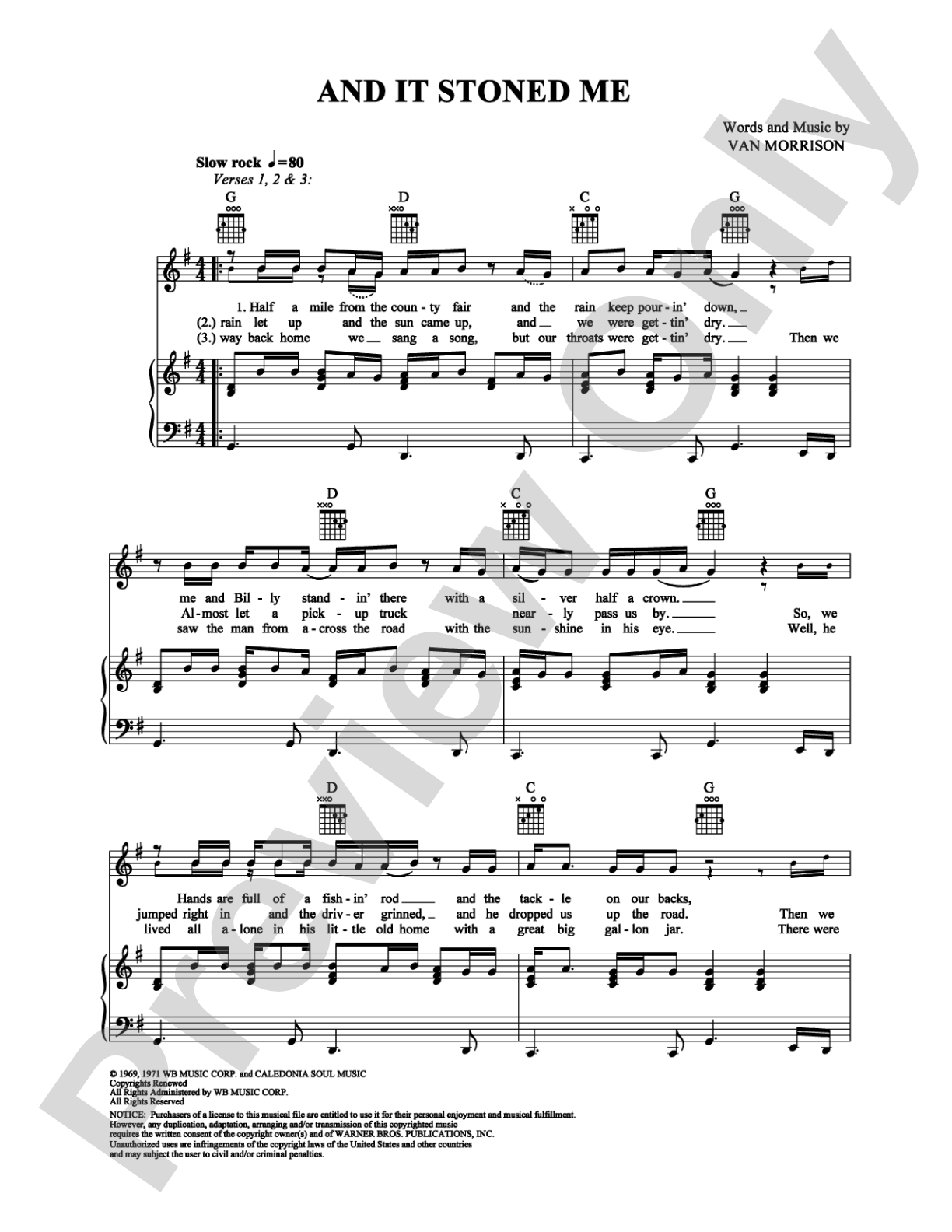 And It Stoned Me: Piano/Vocal/Chords Digital Sheet Music