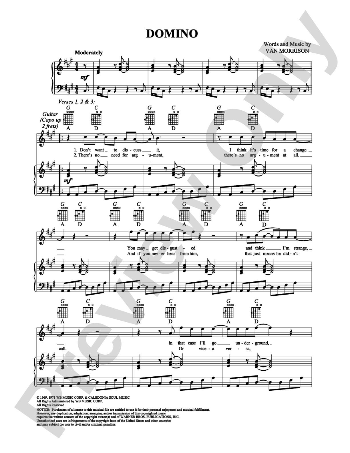 Domino: Piano/Vocal/Chords Digital Sheet Music