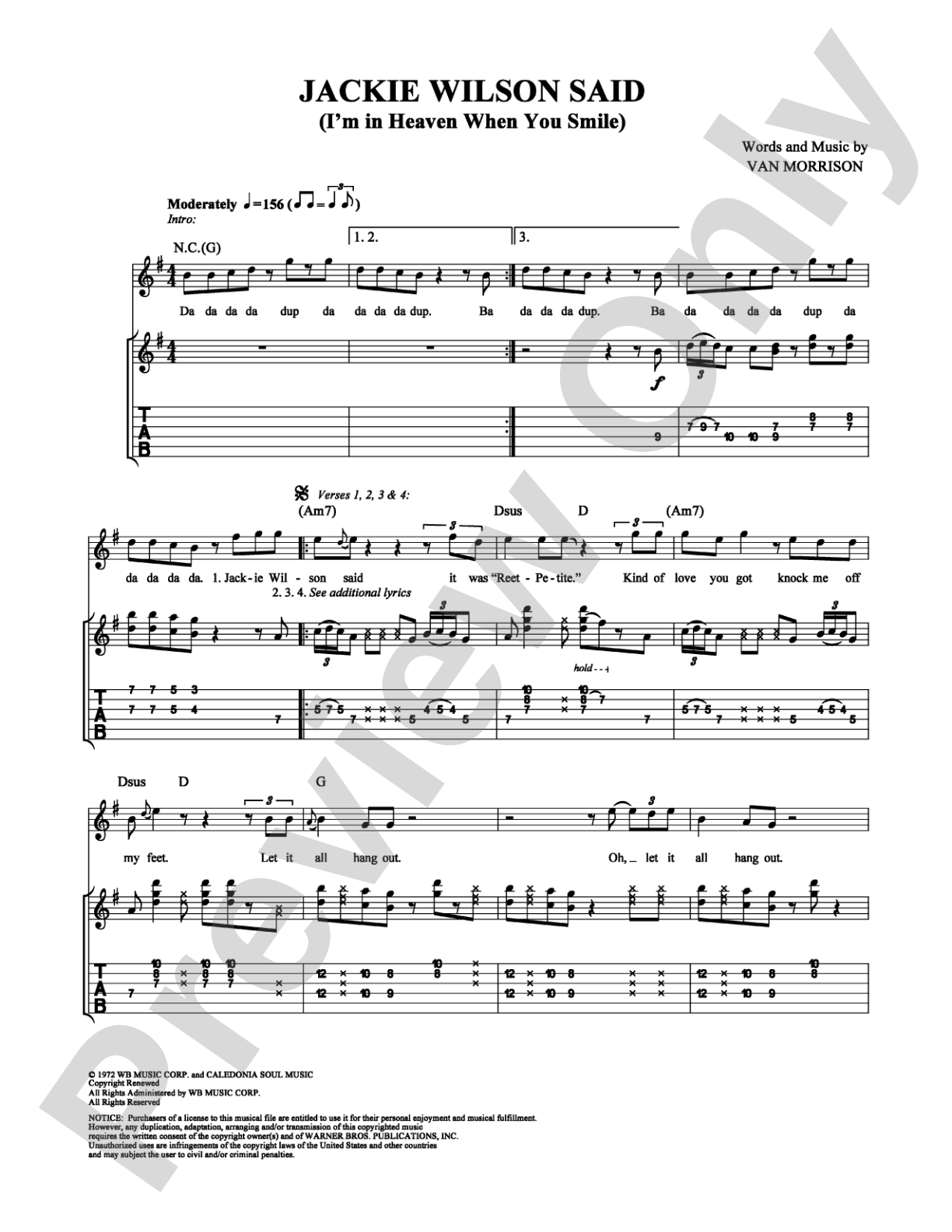Jackie Wilson Said: Guitar TAB Digital Sheet Music