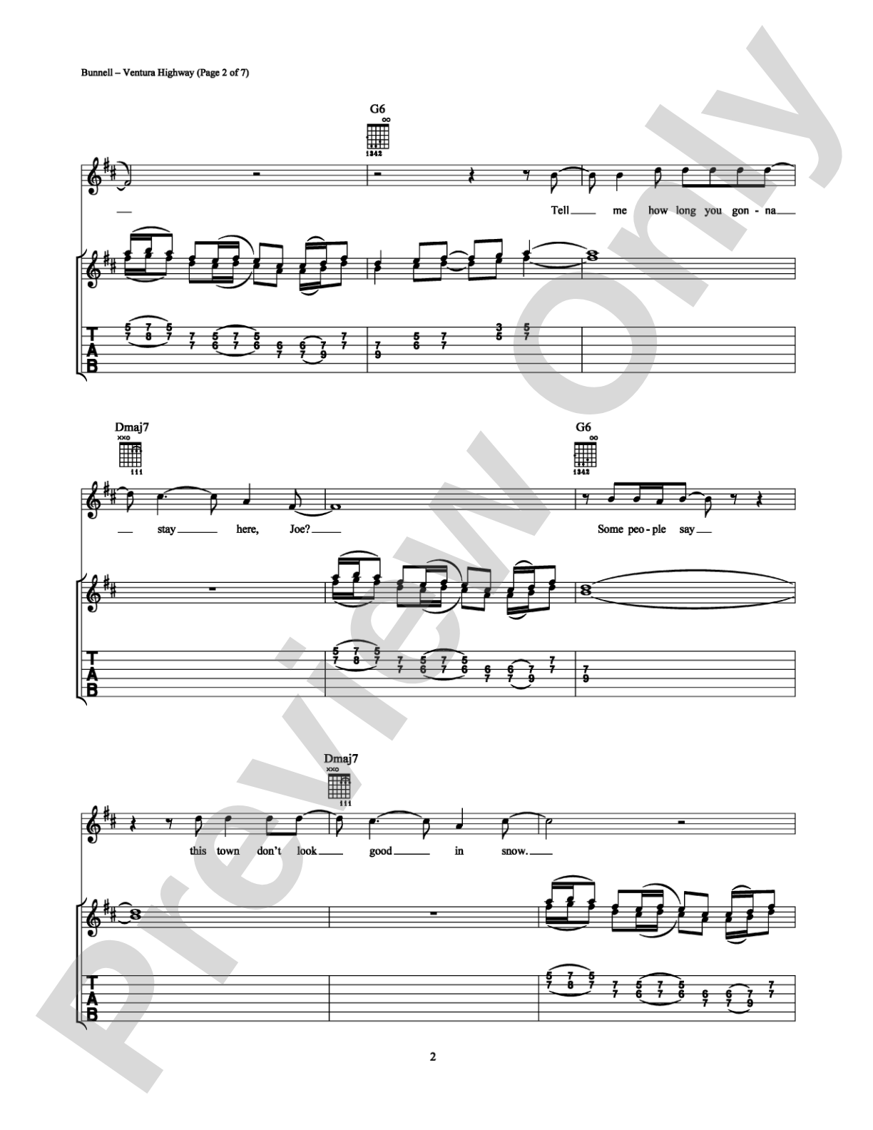 Ventura Highway: Authentic Guitar TAB