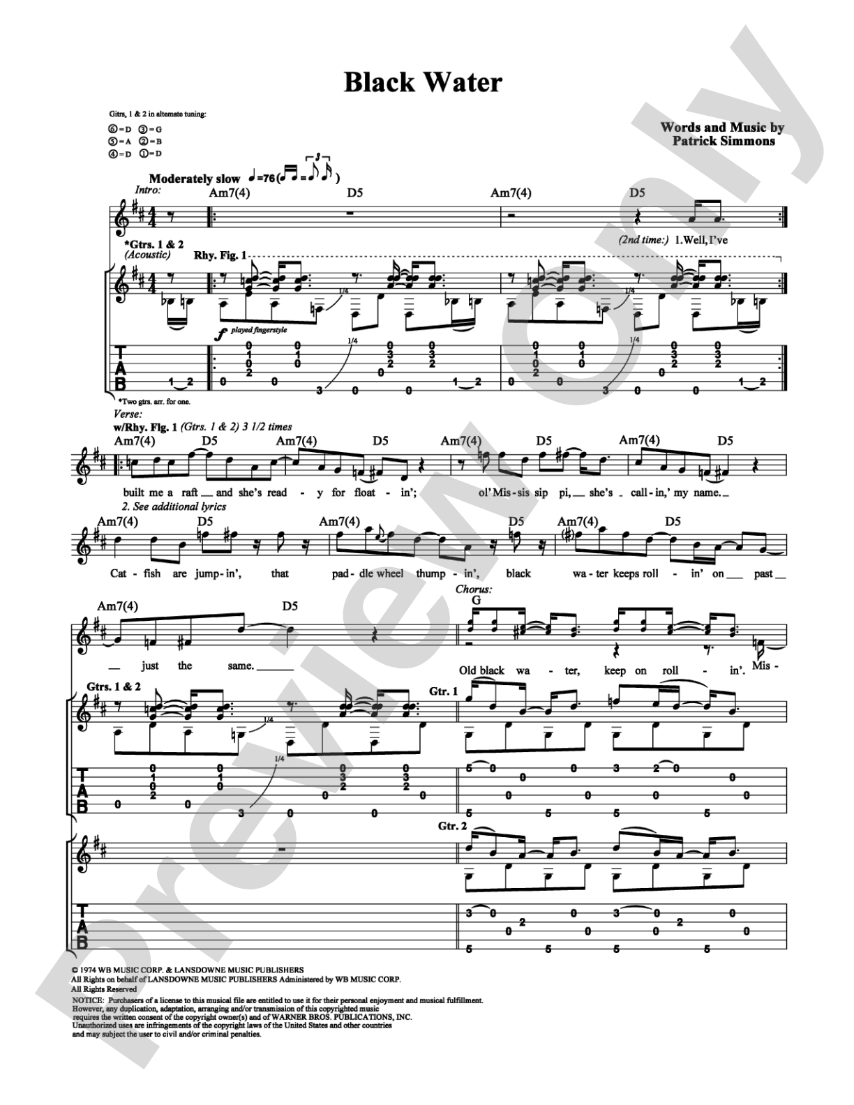 Black Water: Guitar TAB Digital Sheet Music
