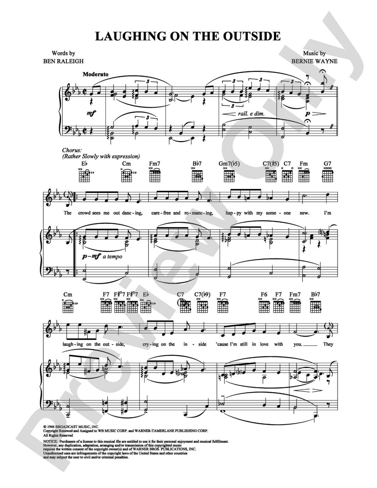 Laughing on the Outside: Piano/Vocal/Chords Digital Sheet Music