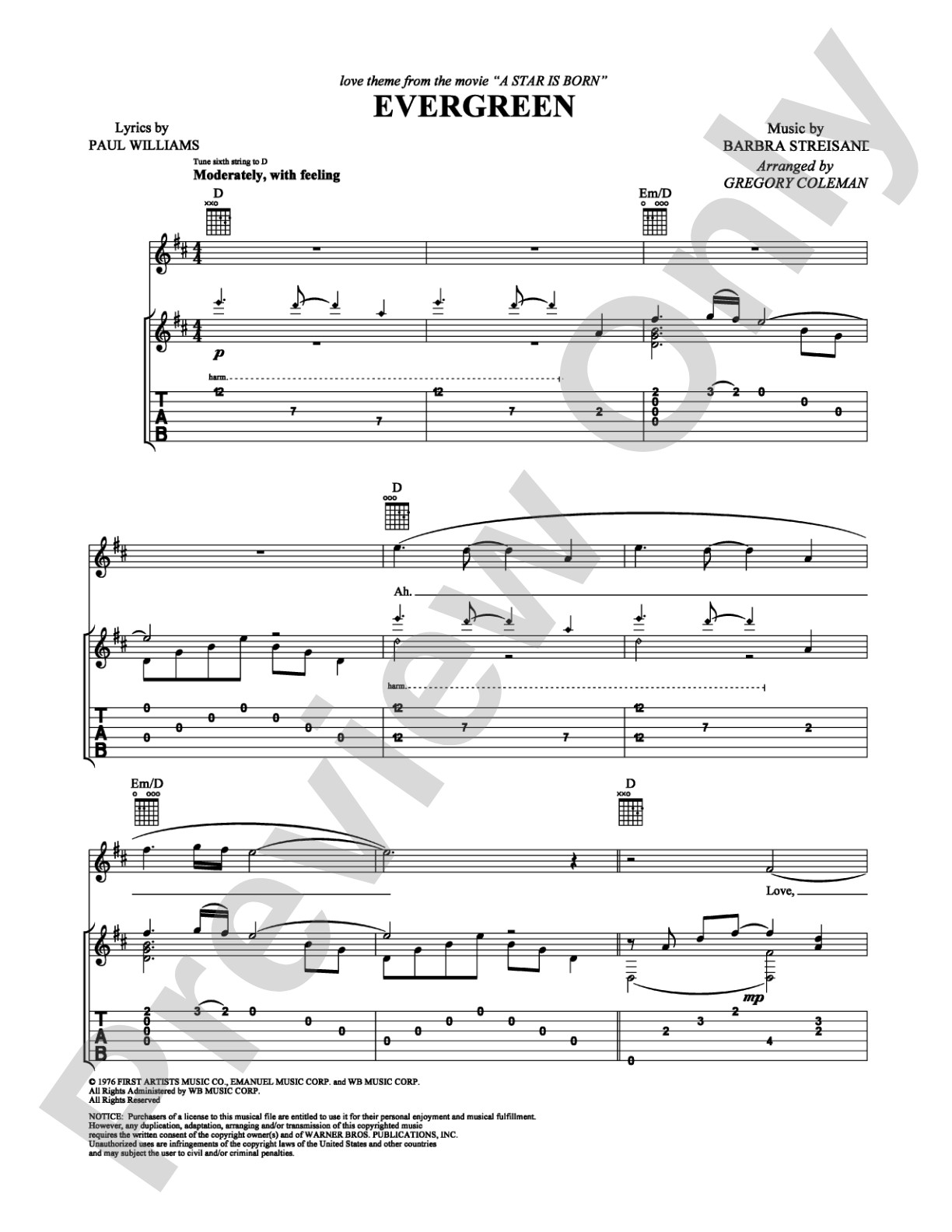 Evergreen: Guitar TAB Digital Sheet Music