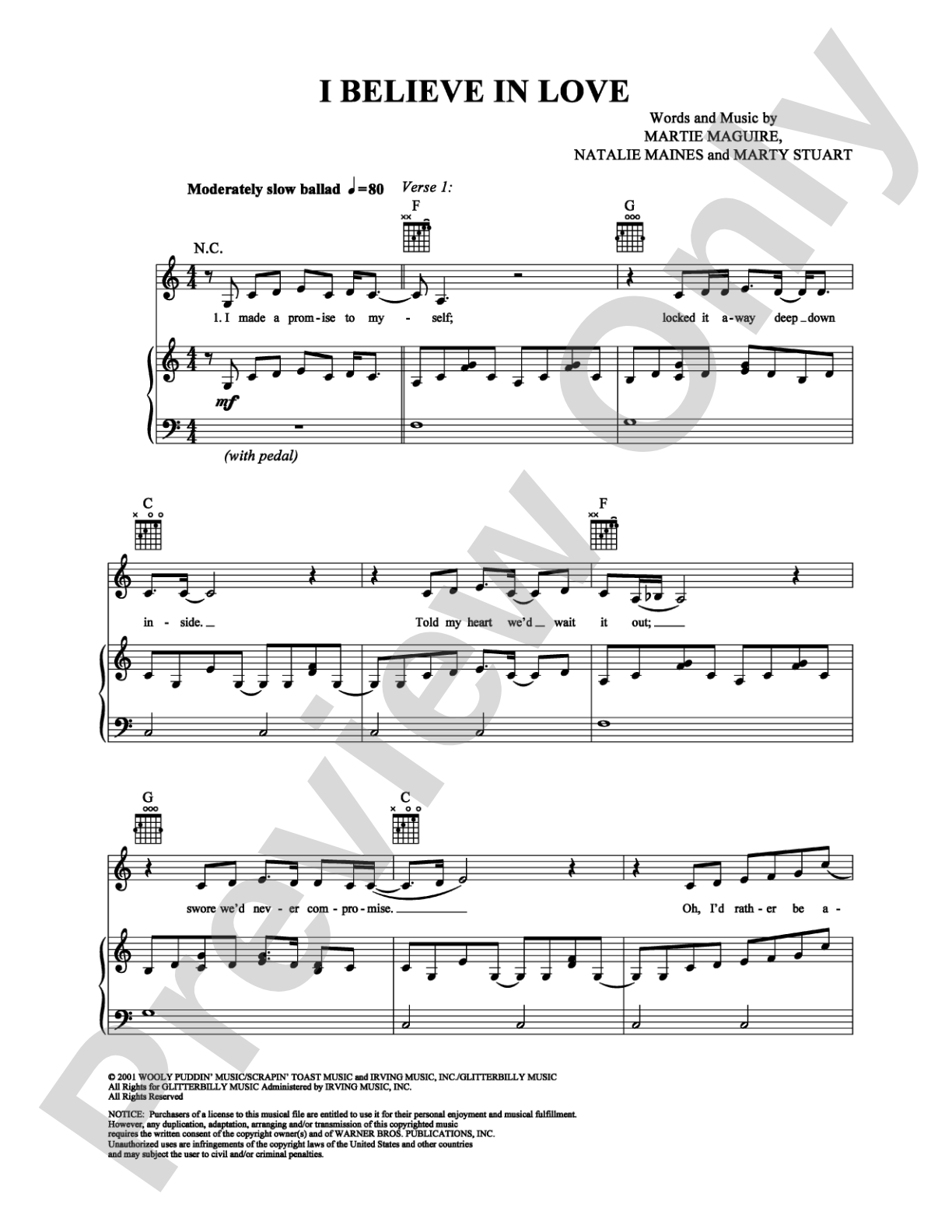I Believe in Love: Piano/Vocal/Chords Digital Sheet Music