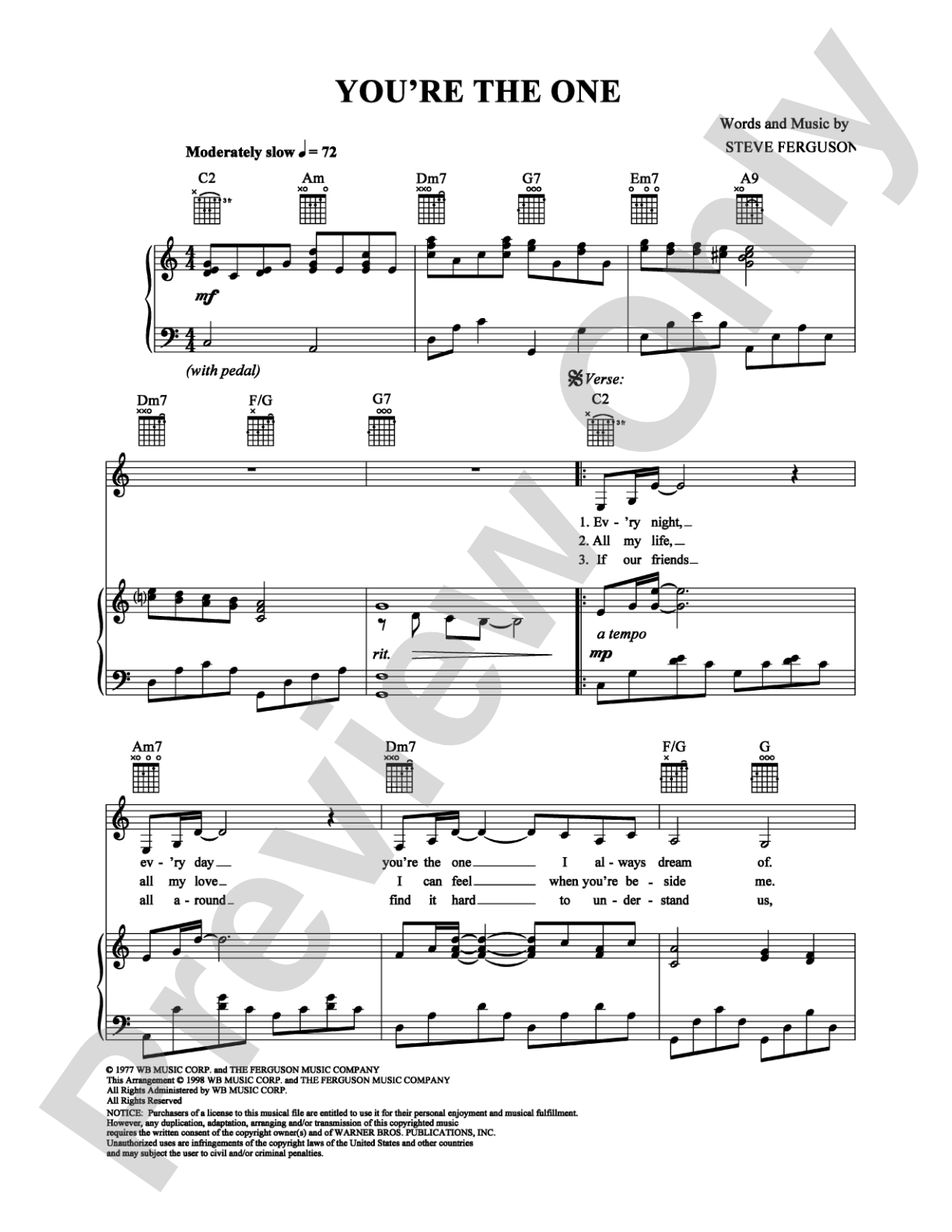 You're the One: Piano/Vocal/Chords Digital Sheet Music