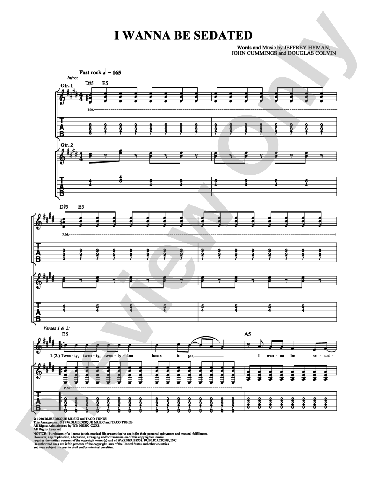 I Wanna Be Sedated: Guitar TAB Digital Sheet Music