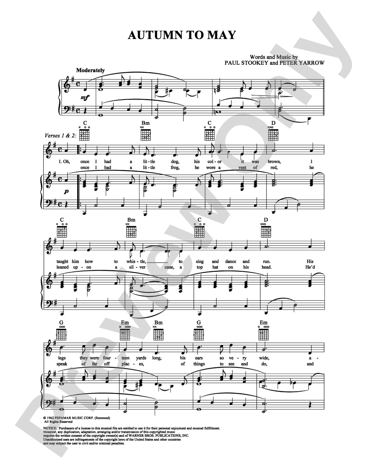 Autumn to May: Piano/Vocal/Chords Digital Sheet Music