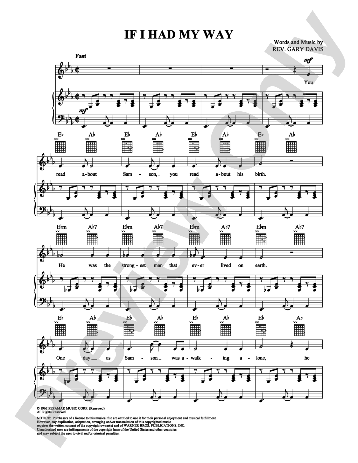 If I Had My Way: Piano/Vocal/Chords Digital Sheet Music