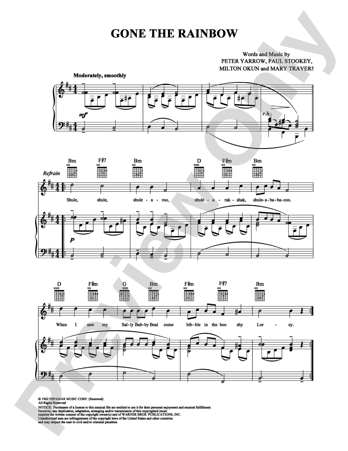 Gone the Rainbow: Piano/Vocal/Chords Digital Sheet Music