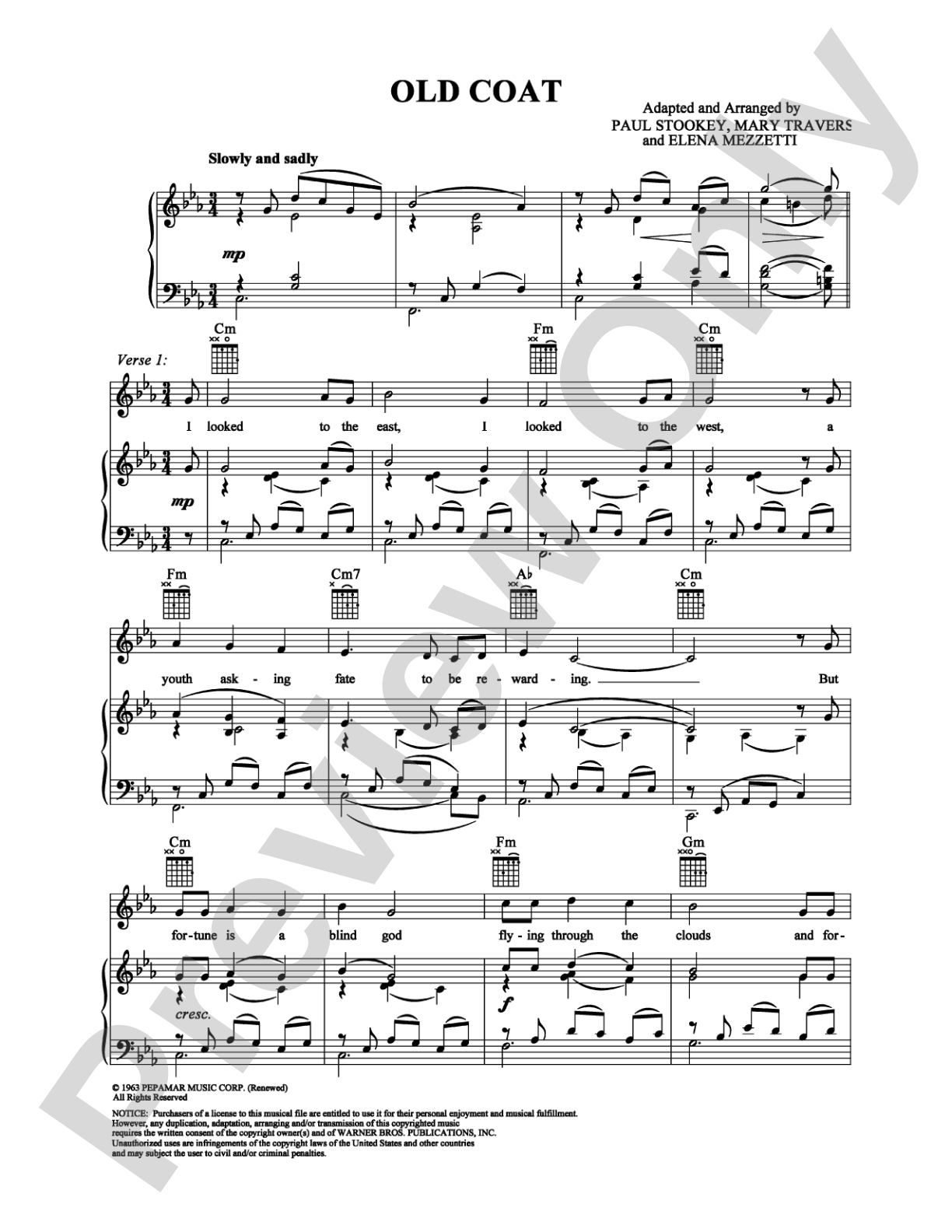 Old Coat: Piano/Vocal/Chords Digital Sheet Music