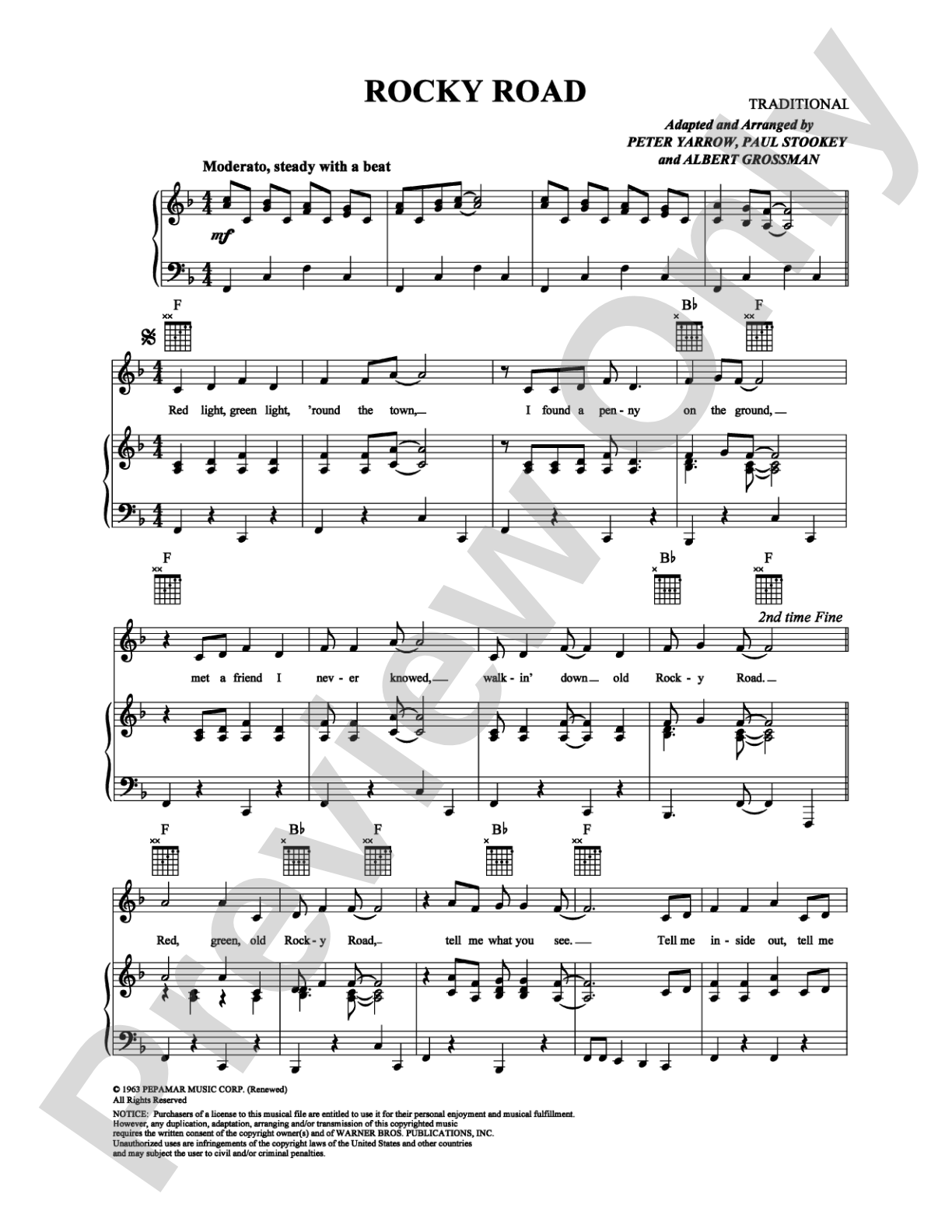Rocky Road: Piano/Vocal/Chords Digital Sheet Music