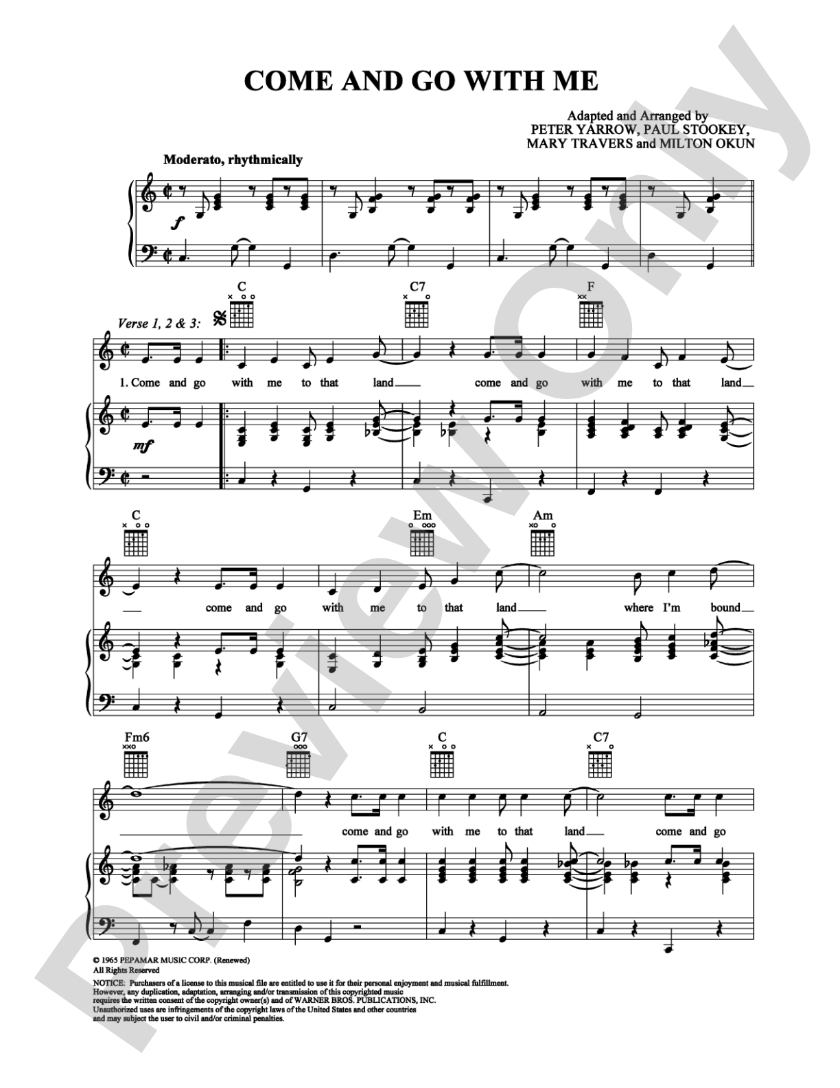 Come and Go with Me: Piano/Vocal/Chords Digital Sheet Music