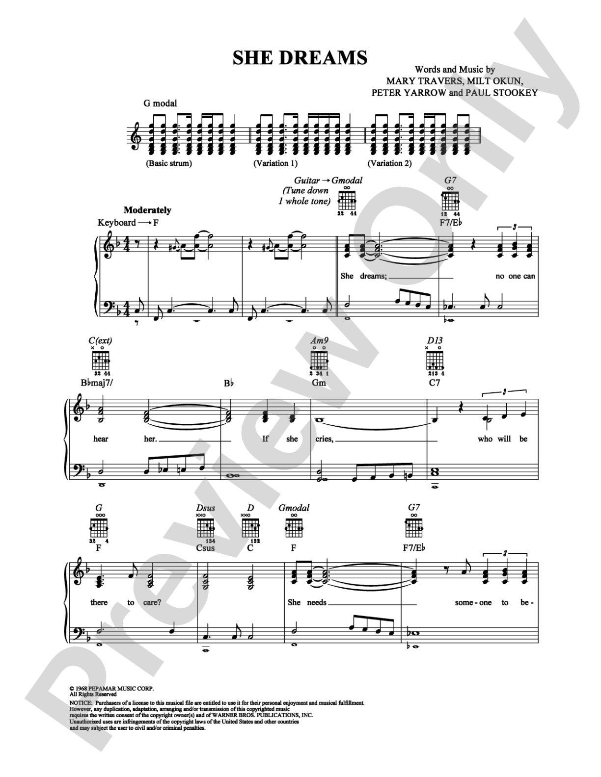 She Dreams: Piano/Vocal/Chords Digital Sheet Music