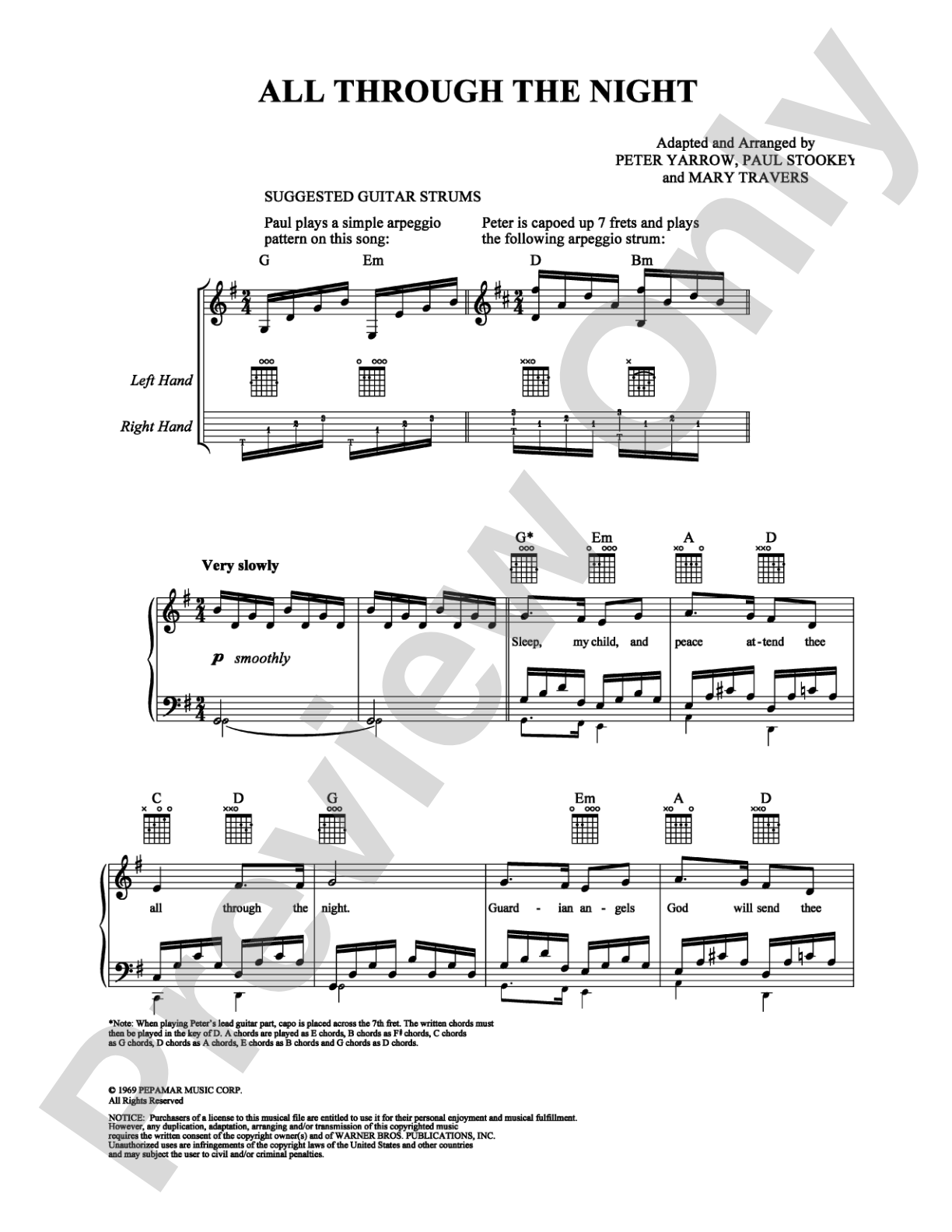 All Through the Night: Piano/Vocal/Chords Digital Sheet Music