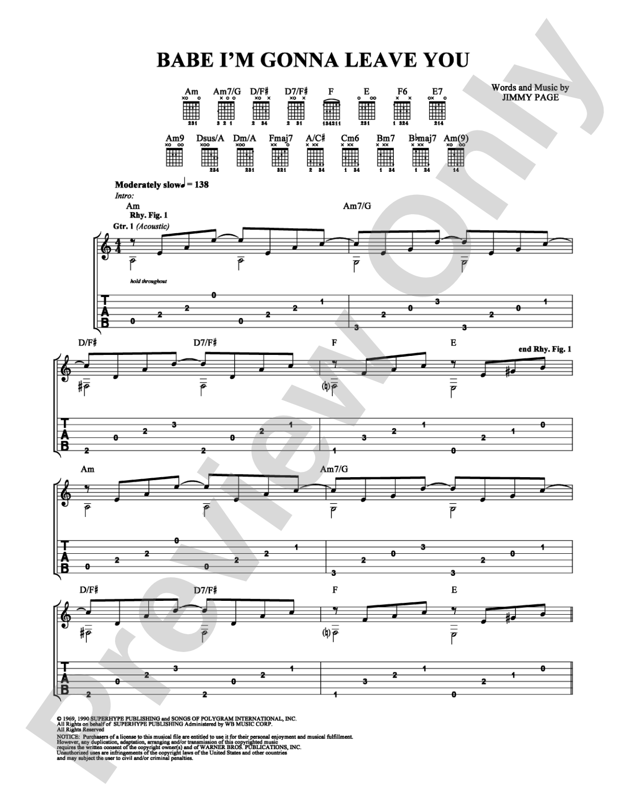 Babe I'm Gonna Leave You: Easy Guitar Digital Sheet Music