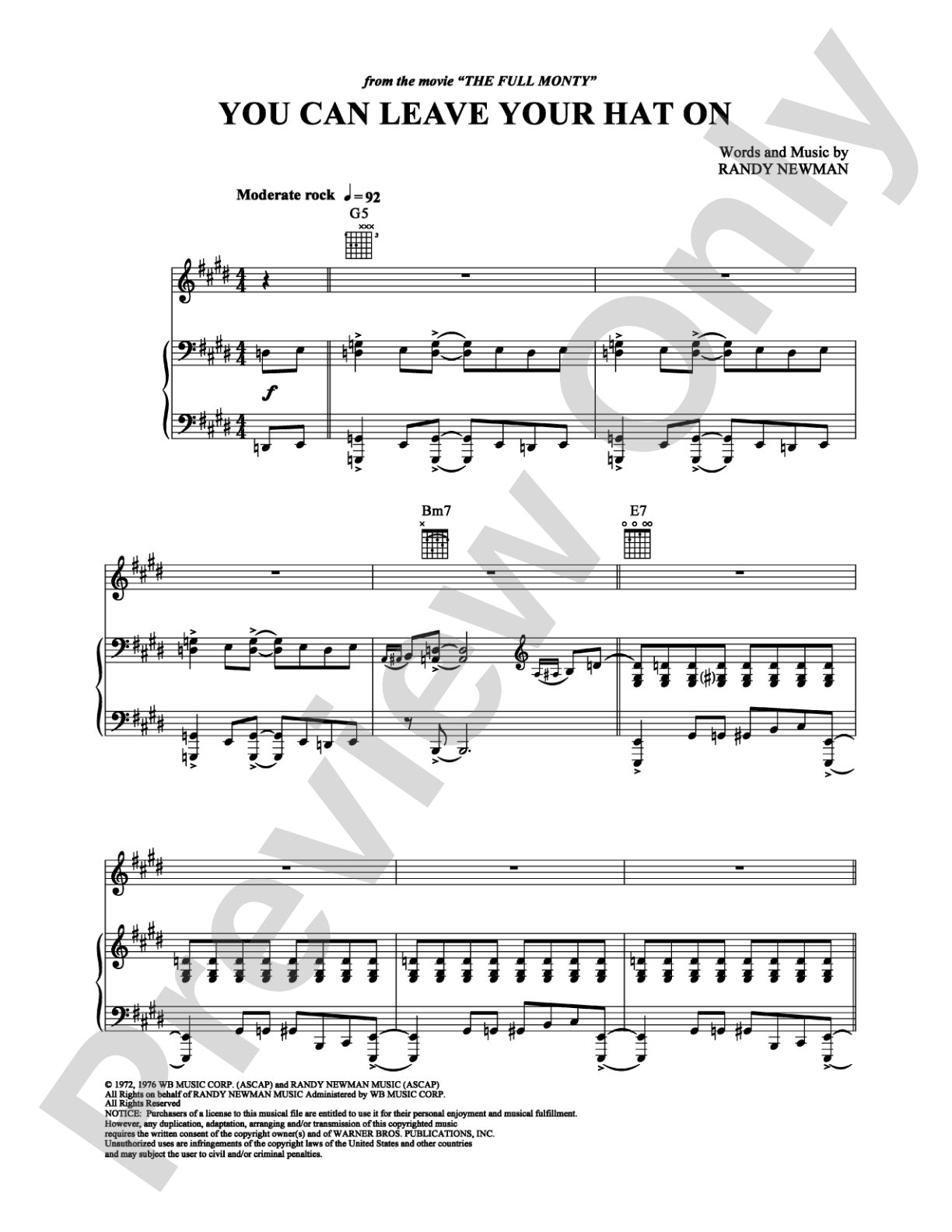You Can Leave Your Hat On: Piano/Vocal/Chords Digital Sheet Music