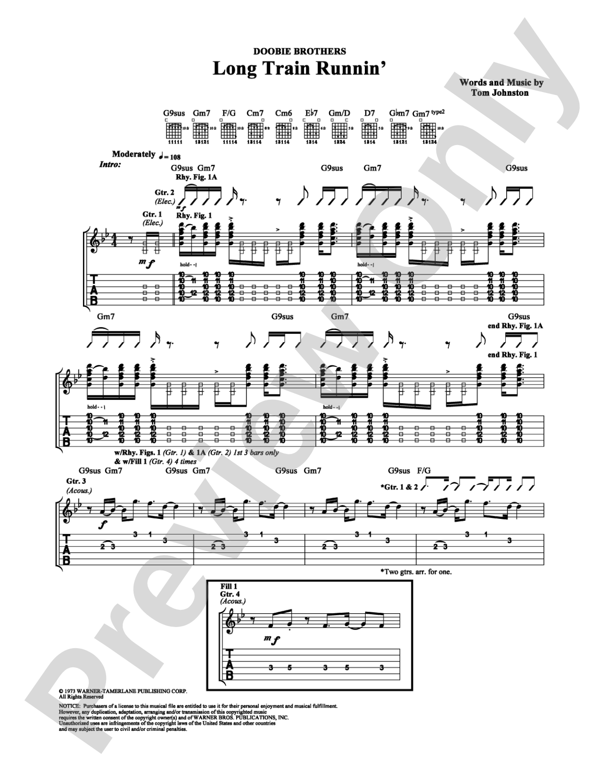 Long Train Runnin': Guitar TAB Digital Sheet Music