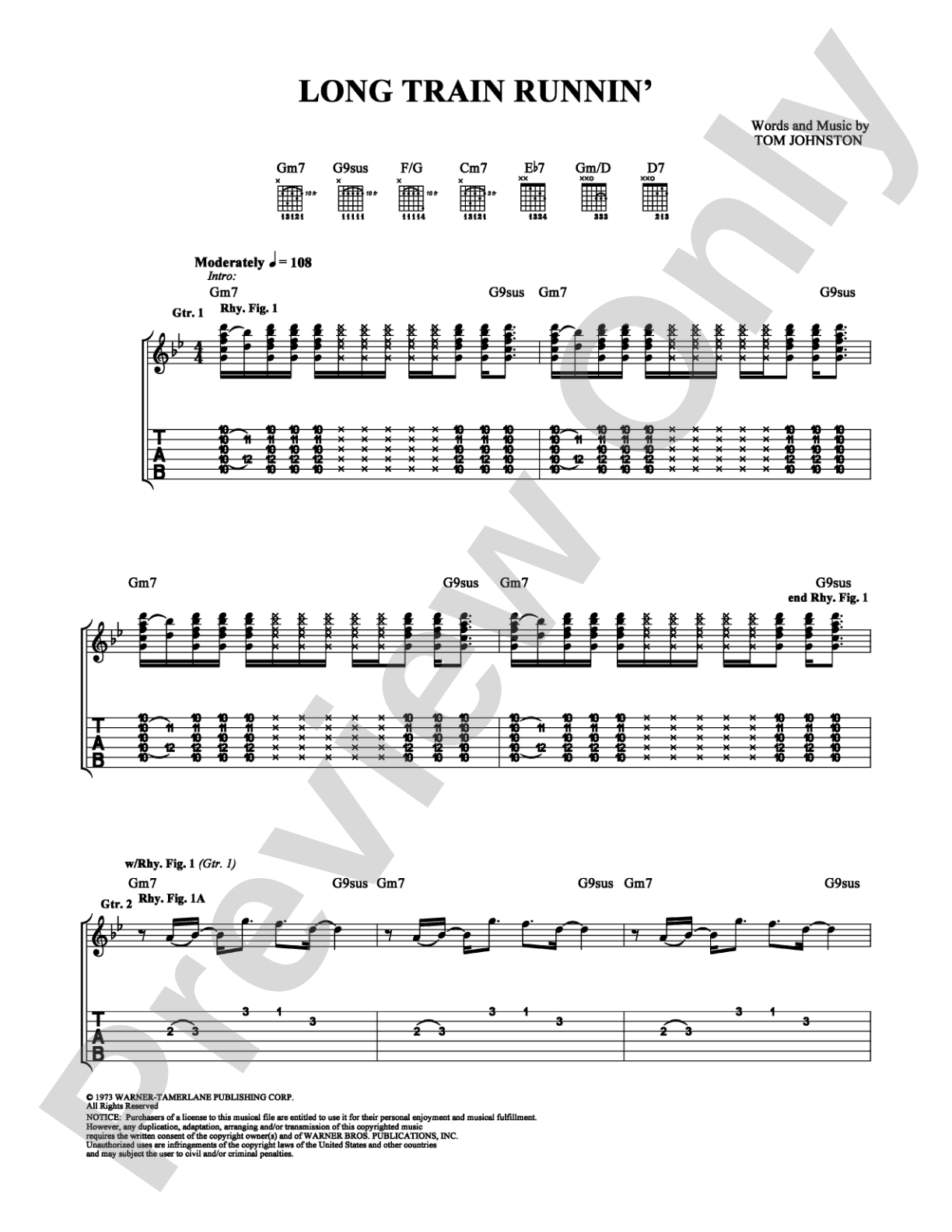 Long Train Runnin': Easy Guitar Digital Sheet Music