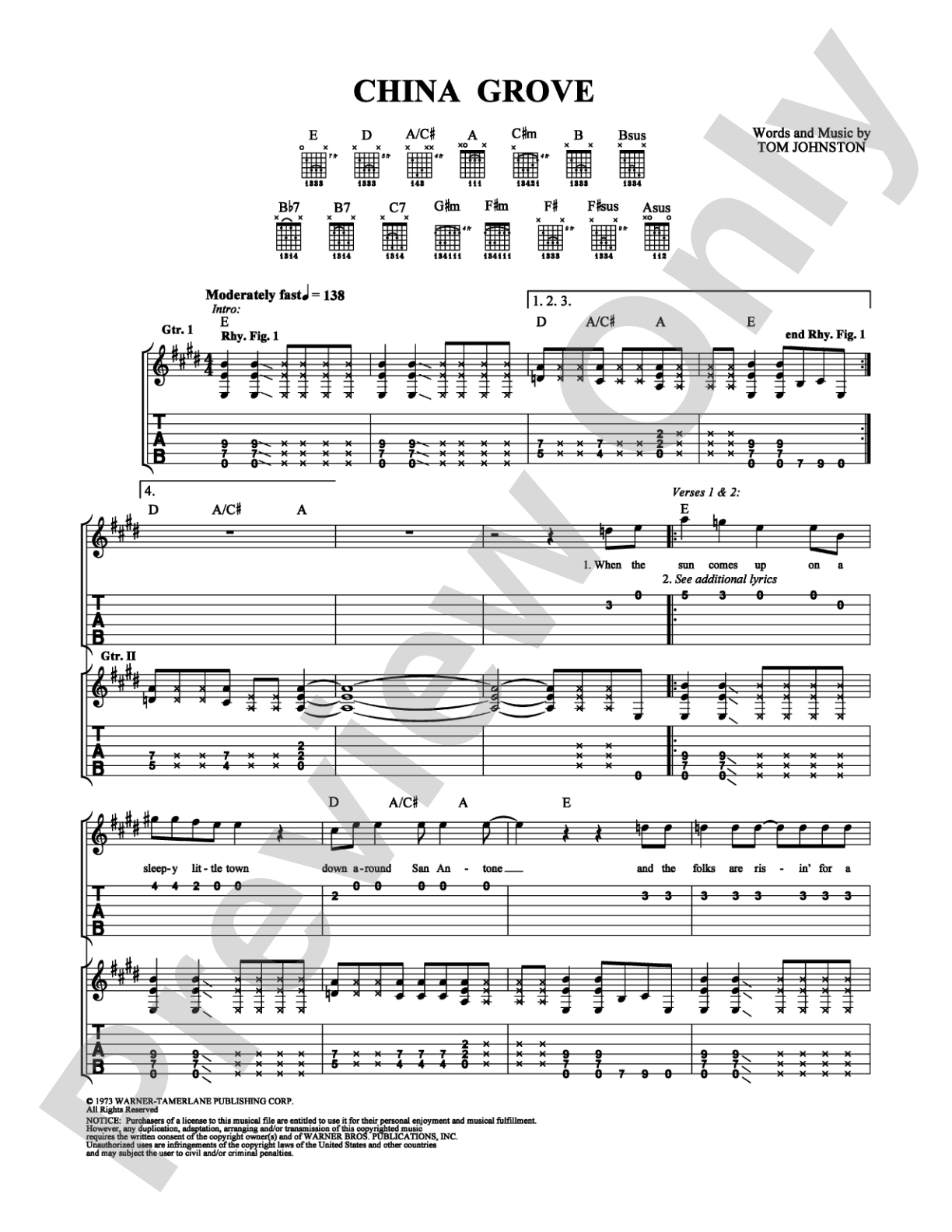 China Grove: Easy Guitar Digital Sheet Music