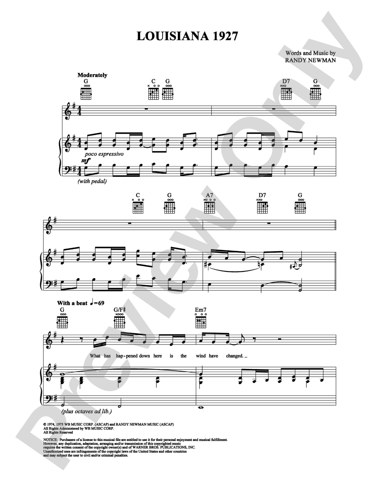 Louisiana 1927: Piano/Vocal/Chords Digital Sheet Music