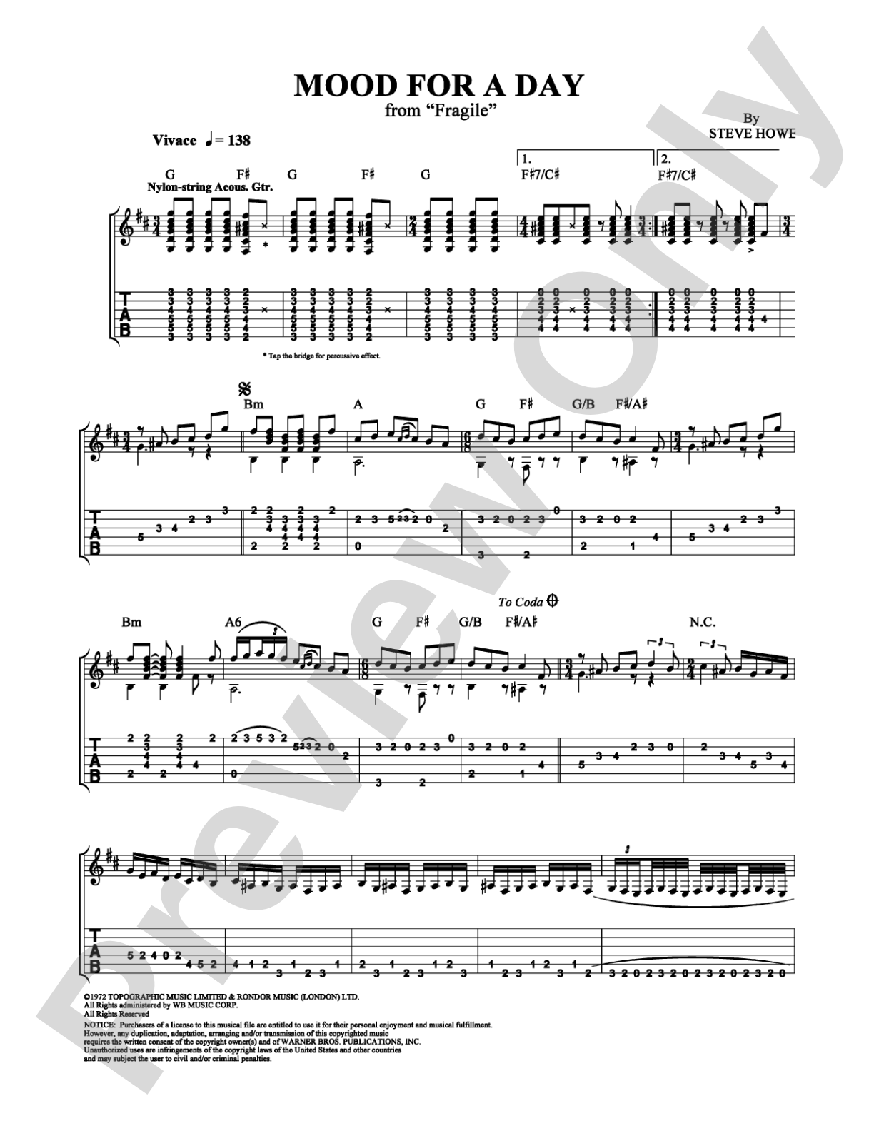 Mood for a Day: Guitar TAB Digital Sheet Music