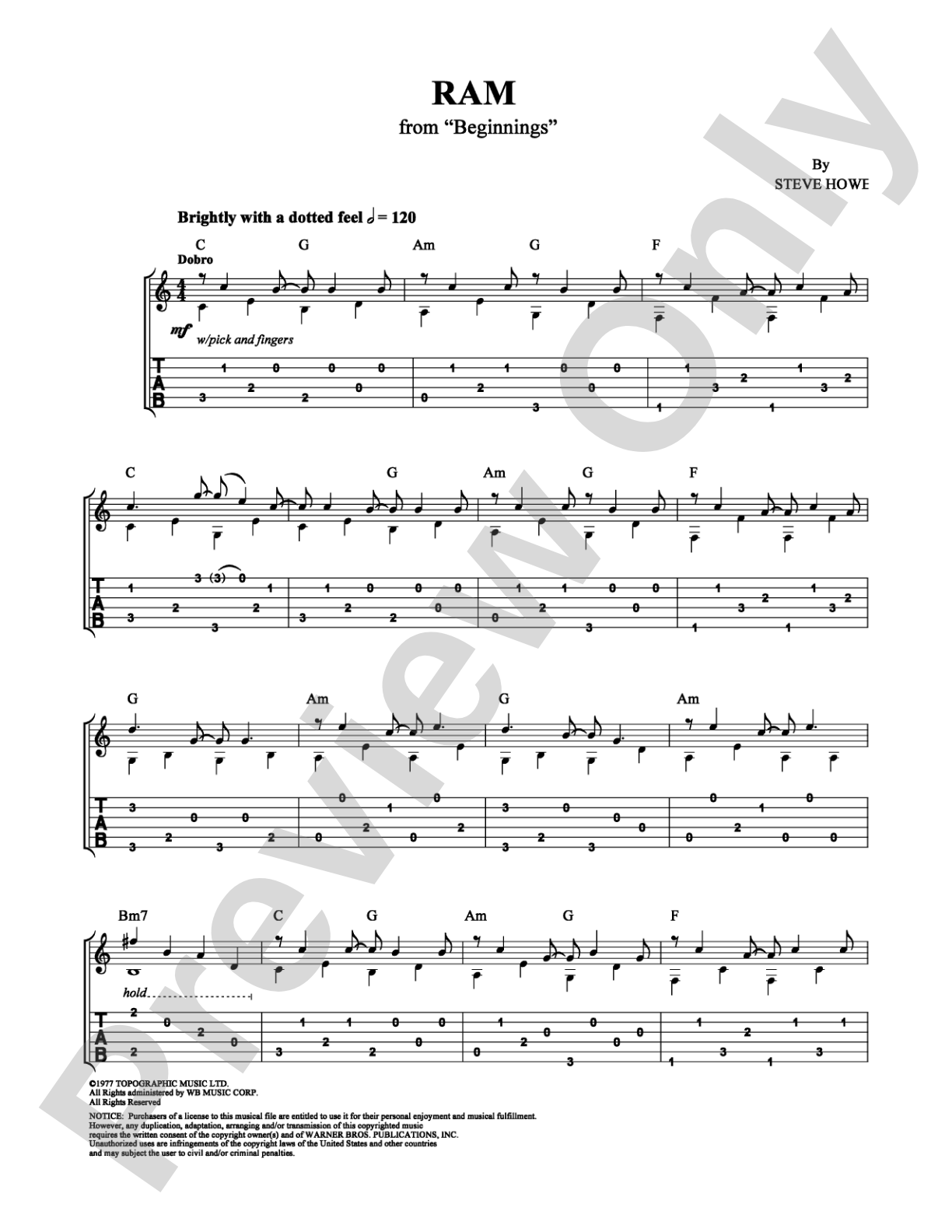 Ram: Guitar TAB Digital Sheet Music