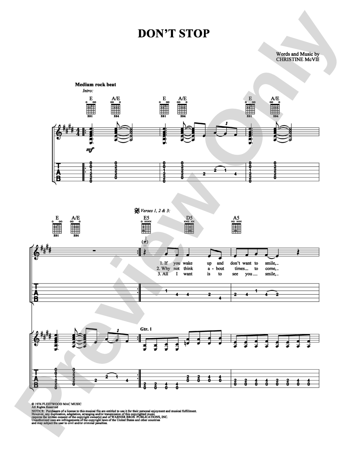 Don't Stop: Guitar TAB Digital Sheet Music