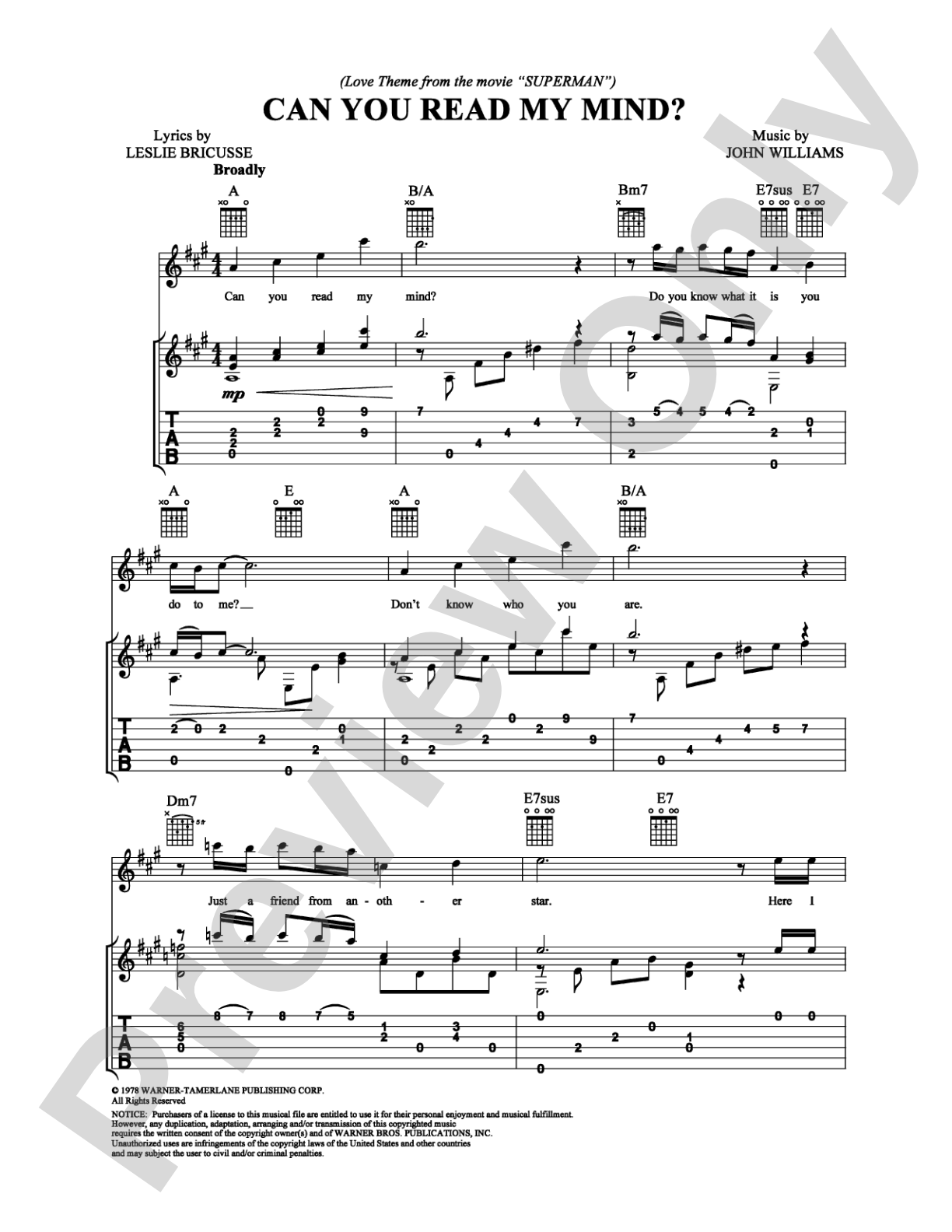 Can You Read My Mind?: Guitar TAB Digital Sheet Music