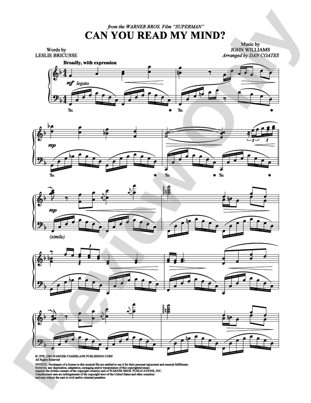 Can You Read My Mind?: Piano Digital Sheet Music