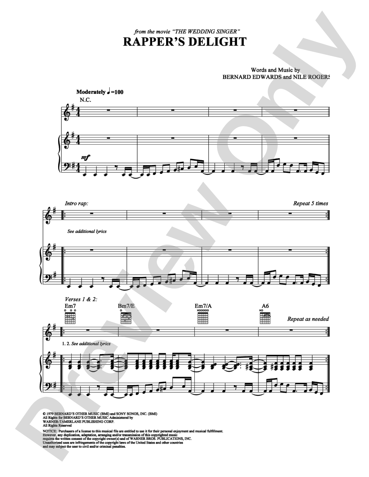 Rapper's Delight: Piano/Vocal/Chords Digital Sheet Music