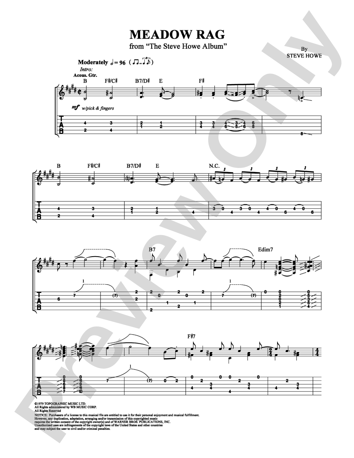 Meadow Rag: Guitar TAB Digital Sheet Music